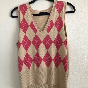 EXPRESS STUDIO VEST SWEATER PLAID BEIGE PINK